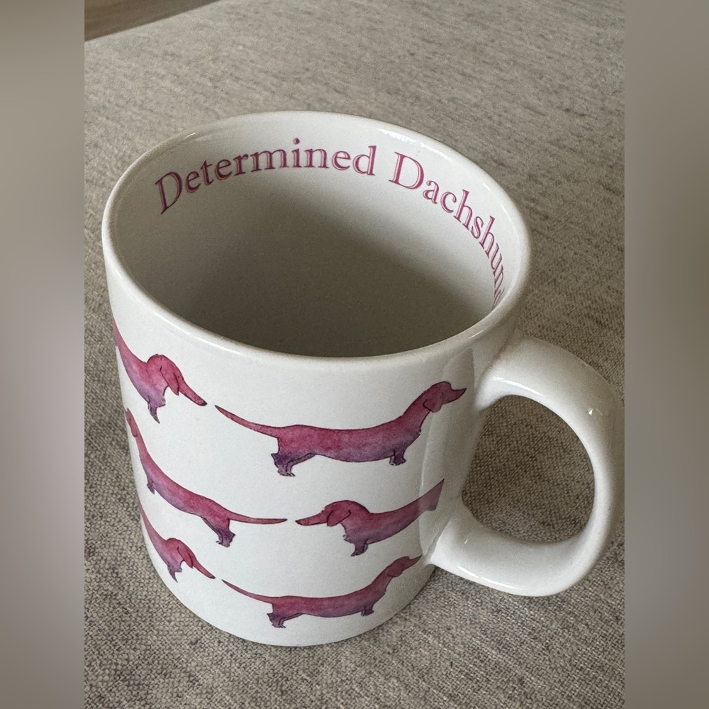Milly Green DACHSHUND Mug ◈ Determined Dachshund coffee tea white purple
